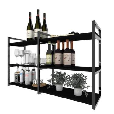 Imagem de Aparador Prateleira industrial sala barzinho preto bar adega moderno s