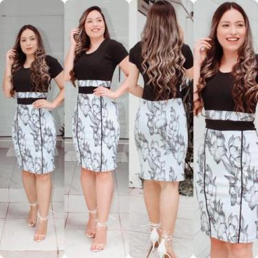 Imagem de Vestido Roupas Moda Evangélica Midi Tubinho Social Manga Curta Festas 