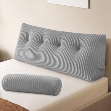 Imagem de Z-hom Travesseiro grande de cunha, cabeceira triangular, travesseiro de leitura, cama de rolo para cama, sentado e dormindo, almofada de encosto, almofada de cabeceira para costas, cinza claro