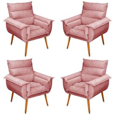 Imagem de Kit 04 Poltronas Decorativas Modernas Sala e Recepção Monza Pés Palito