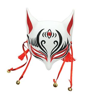 Imagem de YangYong Máscara de raposa/dragão Kitsune para baile de máscaras, Kabuki de cosplay japonês (desenho à mão (resistente), olho mágico)
