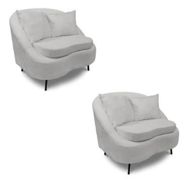 Imagem de Poltrona Decorativa Orgânica Pé Ferro Pto Kit 2 Zaya Bouclê C05 - D'ro