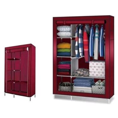 Imagem de Armário duplo portátil vermelho cabideiro E 5 prateleiras