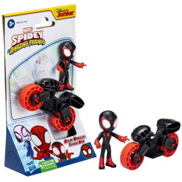 Imagem de Boneco Marvel Spidey And His Amazing Friends, Figura Miles Morales: Homem-aranha Com Moto - F4002 - Hasbro