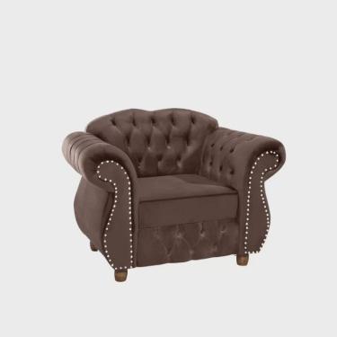 Imagem de Quatro Poltronas Chesterfield Merlo - Veludo Marrom / Decoração, recepção, barbearia, sala tv estar