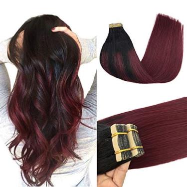 Imagem de Goo goo 16inch Hair Extensions Tape in Ombre Jet Black to Red Ombre Remy Tape in Human Hair Extensions Skin Weft Real Natural Hair Extensions 20pcs 50