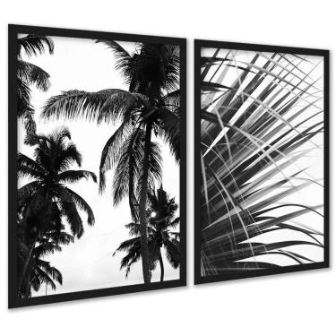 Imagem de Kit 2 Quadros Coqueiro Planta Preto E Branco 33X24Cm - Vidro