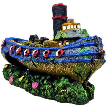 Imagem de Decoração enfeite aquários barco rebocador ornamento resina - LESTER