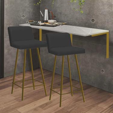 Imagem de Kit Mesa Suspensa de Parede Fixa mdf Marmorizado + 2 Banquetas Lexi Ferro Dourado Corin...