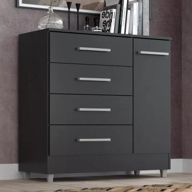 Imagem de Cômoda 4 gavetas 1 porta - Preto Laura