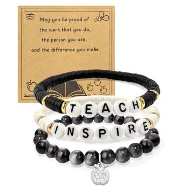 Imagem de FIRSAUKI Pulseira de agradecimento do professor para mulheres e homens, pedra natural, presente de agradecimento, presente para ensinar, pulseiras de argila de polímero, presente de agradecimento