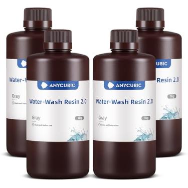 Imagem de ANYCUBIC Pacote de resina para impressora 3D lavável em água, resina 3D de cura UV de alta precisão de 405 nm, resina de fotopolímero de baixo encolhimento para impressora 3D de resina LCD (