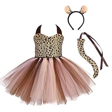Imagem de Vestido de cosplay temático da selva para meninas, vestido de tutu, vestido de Halloween, Natal, festa de aniversário, 3 peças com orelhas, acessórios de cauda para bebê menina chique vestido de leopardo marrom 1 a 2 anos