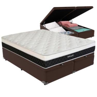 Imagem de Cama Box Baú King e Colchão Dallas Molas V-Store 193x203x20, Marrom