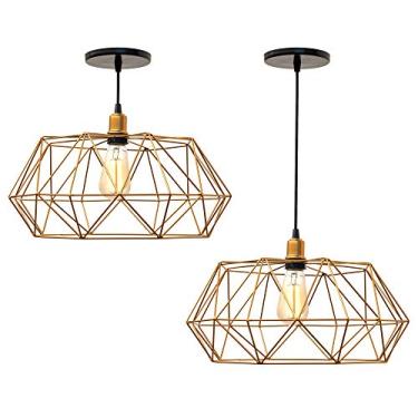 Imagem de Combo Kit com 2 Pendentes Galaxy Diamante Aramado Dourado Luminária 38Cm Sala