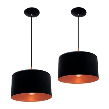 Imagem de Combo Kit com 2 Pendentes bilboquê large preto e cobre luminária alumínio lustre sala moderno grande cilíndrico redondo