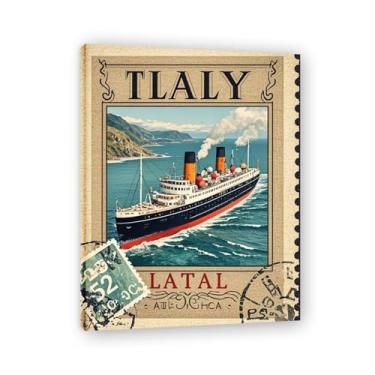 Imagem de Antigo Veleiro Porto Vintage Italian Steamship Impressão em tela - Carimbo de papel envelhecido 80 x 104 cm