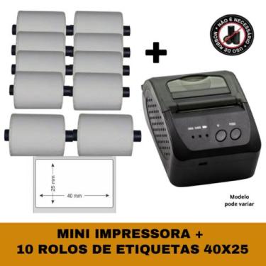 Imagem de Mini Impressora Bluetooth + 10 Rolos Etiqueta Adesiva 40x25 - TITANNET