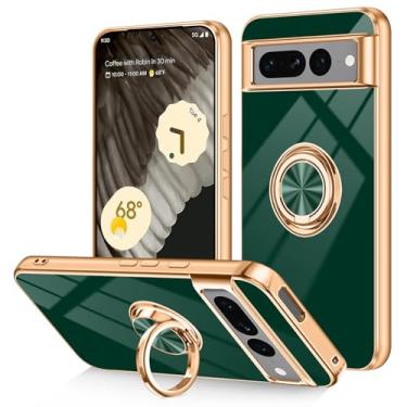 Imagem de Dinick Capa projetada para Google Pixel 7 Pro com suporte de anel TPU macio banhado a ouro capa fina antiarranhões para mulheres e homens, suporte magnético para Google Pixel 7 Pro, capa verde