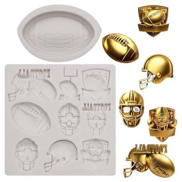 Imagem de Conjunto de moldes de silicone de futebol de rugby, design de capacete e troféu, 9,7 x 10 cm e 6,7 x 4,7 cm, para fabricação de doces e chocolates