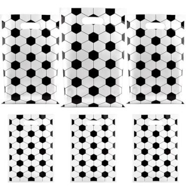 Imagem de Zi Lan 30 peças de sacos de presente de futebol com alças, sacos de plástico para meninos, crianças, adolescentes, jogos, eventos esportivos, tema de futebol, decoração de festa suprimentos