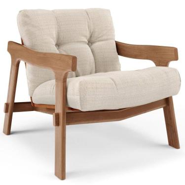 Imagem de Poltrona Decorativa Fixa Para Sala Living Ikary L02 Canela Linho Palha - Lyam Decor