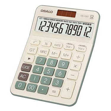 Imagem de Calculadora de mesa grande visor LCD 12 dígitos número grande calculadora de contabilidade financeira fiscal, bateria e energia solar, para mesa, escritório, casa, uso comercial (OS-130T Green)