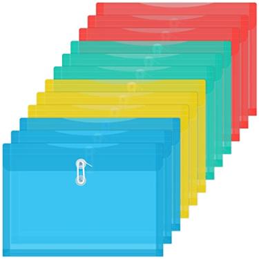 Imagem de Envelopes de plástico com fecho de cordas, pastas de carregamento lateral transparente, tamanho legal, organizador de escritório, 12 pacotes, várias cores