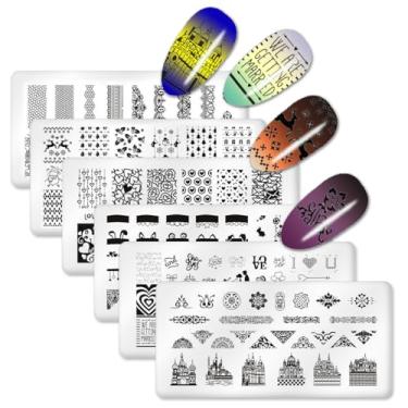 Imagem de SILPECWEE 6 peças de placa de estampagem de unhas borboleta amor gatos design laço kit de carimbos de unhas modelo faça você mesmo acessórios de manicure