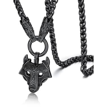 Imagem de ChainsHouse Joias nórdicas viking masculinas, cabeça de lobo/martelo Thor/pingente de cruz de nó celta com corrente grossa de 71 cm, colar de aço inoxidável/preto/dourado, caixa de presente enviada