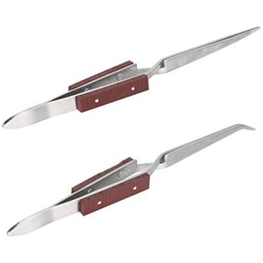 Imagem de Bloquear Tweezer Jewelry Soldagem Ferramenta de artesanato com alça de madeira Dica curva reta para acessórios DIY Produtos fixos Material de aço inoxidável 2pcs