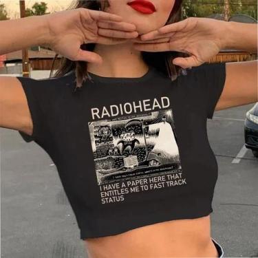 Imagem de Camiseta Crop Top Radiohead - Unissex, Estilo Y2K, Verão, Hip Hop, Roc