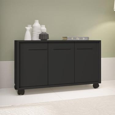 Imagem de Balcão Multiuso 3 Portas 1 Prateleira com Rodízios MDP 12mm Preto