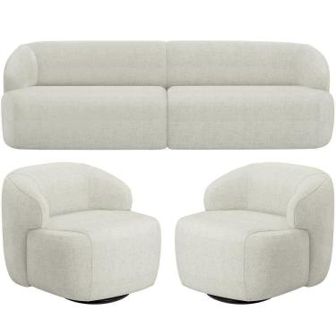 Imagem de Sofá 4 Lugares Curvo Orgânico Com 02 Poltronas Living 280cm Barolo L06 Linho Cru