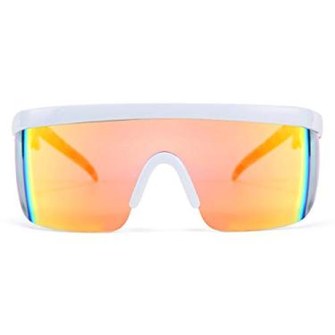 Imagem de FEISEDY Óculos de sol esportivos com escudo espelhado grande dos anos 80, óculos de esqui, parte superior, viseira futurista, feminina, masculina, B2522, C06 Perna vermelha azul arco-íris, Normal size