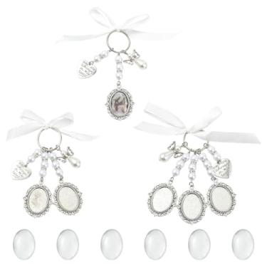 Imagem de Ipotkitt 3 peças de porta-retratos em branco enfeites ovais de anjo coração de noiva pingentes de memória medalhão de prata antigo para joias faça você mesmo, colar, buquê de casamento, decoração de