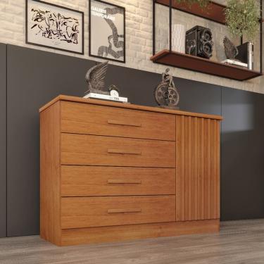 Imagem de Cômoda para Quarto Ripada 1 Portas 4 Gavetas - Barcelona-Cinamomo - Tcil Móveis