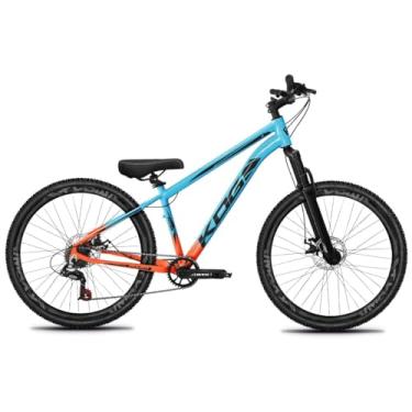 Imagem de Bicicleta Aro 26 KOG 1x7 Freeride – Bike para Grau, Freeride Urbano, Suspensão 80mm, Freios a Disco, 7 Velocidades, Laranja Azul, Adesivo Preto,Vmaxx Preto Fosco