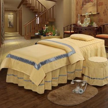 Imagem de Conjuntos de lençóis de mesa de massagem spa beleza capa de cama 4 peças microfibra massagem saia de cama macia cor sólida colchas salão fumigação roupa de cama conjunto de cama com furo colcha fronha