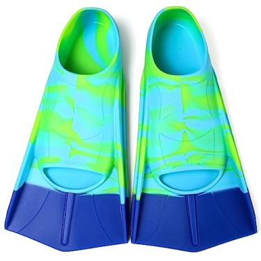 Imagem de Fanwill Nadadeiras Infantis, Curtas, Para Natação De Colo E Treinamento Crianças, Meninas Meninos (Azul Colorido, Tamanho Xxx (Eua 8-9,5))