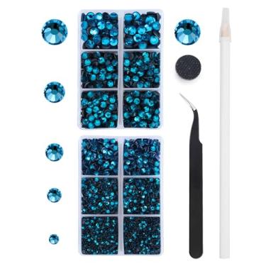 Imagem de MEIBITE 6796 Peças De Strass Com Zircônia Azul Hotfix, Pedras Cristal, Vidro Para Roupas Tecido, Camisas, Costas Planas Brilhantes, Redondas Pinça E Caneta Dedo (Conjunto Ss6 A Ss30)