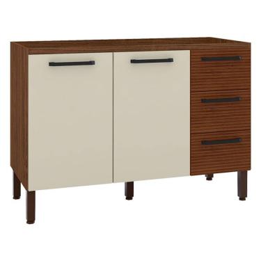 Imagem de Balcão De Pia Ametista 2 Portas 3 Gavetas 120 Cm Nogueira Off White Ripado - Kits Paraná