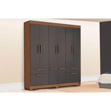 Imagem de Guarda Roupa Casal 8 Portas e 4 Gavetas c/ Pés Curitiba 8.4 Jatobá/Grafite - Santos Andirá