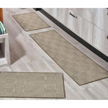 Imagem de Jogo De Tapete Cozinha 3 Peças Antiderrapante Bege Sisal