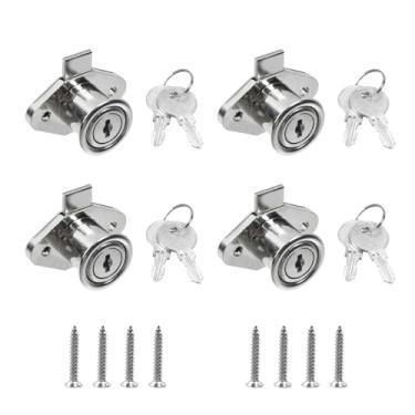 Imagem de Chinflly Fechadura de armário de mesa, fechadura de armário Dreeser prata antiga com chaves, pacote com 4