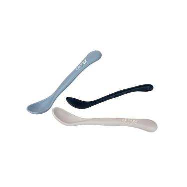 Imagem de Conjunto 3 Colheres Macia Para Bebês Infantis Cor Azul Claro Marinho E Fendi Apto Para Lava Louças