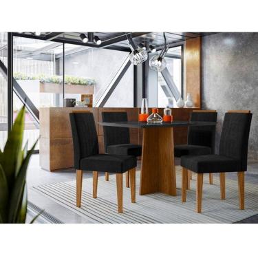 Imagem de Mesa de Jantar Ambiente Anitta 120x80 cm com Vidro Ype Preto e 4 Cadeiras Ana Veludo Preto – New Ceval