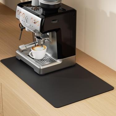 Imagem de RILYSUN Tapete de café, borracha para manchas, acessórios para cafeteria, cabe sob máquina de café expresso, cafeteira, tapete de secagem absorvente para balcão de cozinha (preto, 40 cm × 60 cm)