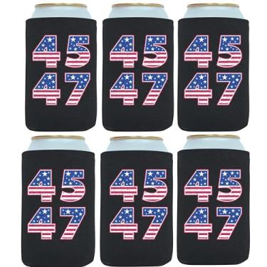 Imagem de QualityPerfection Mangas Térmicas Para Latas (6 Unidades) Refrigeradores De Cerveja Neoprene 12 Oz, Tecido 4 Mm Espessura, Dobráveis, Coolers Térmicos Oz (Bandeira Americana 45, 47 Preta)