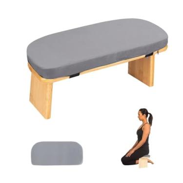 Imagem de FelizMax Banco De Meditação Com Almofada Dobrável E Ergonômico Bambu, Cadeira Madeira Seiza, Yoga Zen Lotus, Assento No Chão, Removível Para Oração (Cinza Claro)